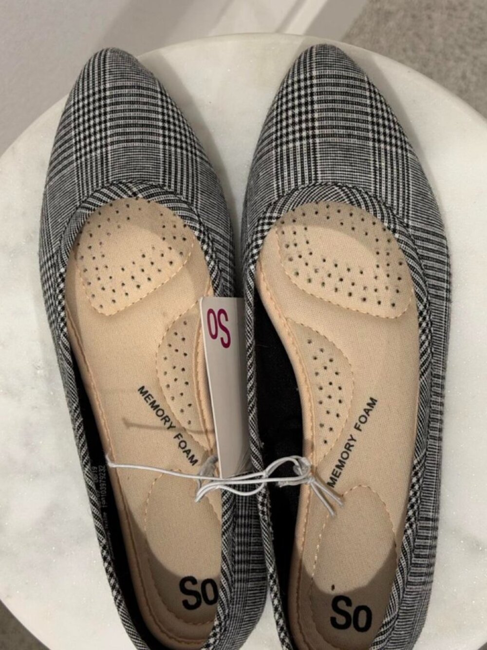 SO Kohl’s Plaid Ballet Flats Black White Memory Foam NWT Women’s 6